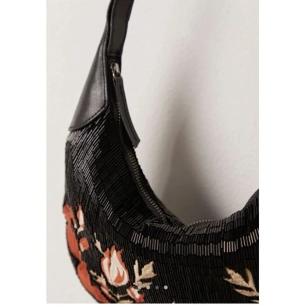 Free People Bugle Bead Clutch - Black NWT
